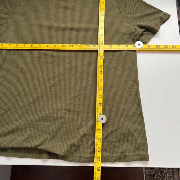 AVA & VIV Women's 1X Olive Green Ribbed Knit Short Sleeve Crew Neck T-Shirt - Picture 5 of 7